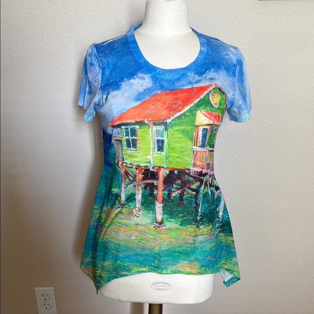 *NEW w/oTAGS - LEOMA LOVEGROVE SHORT SLEEVE TEE WITH BEACH HOUSE DESIGN (sz PS)